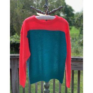 VINTAGE 1980s STEPHEN SPROUSE COLOR BLOCK RED BLUE MOHAIR SWEATER ~ LARGE